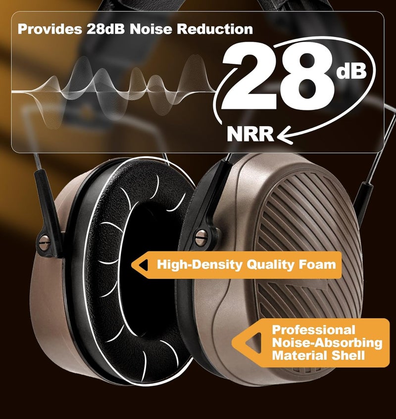 PROHEAR 038 Ear Protection Safety Earmuffs for Mowing, 28dB Noise Reduction Passive Hearing Protector, Compact Foldable Headset for Shooting Construction Power Tools, Brown - Image 4